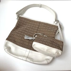 Coach Set | White Leather Y2K Tan Brown Logo Crossbody Bag & Wristlet Wallet